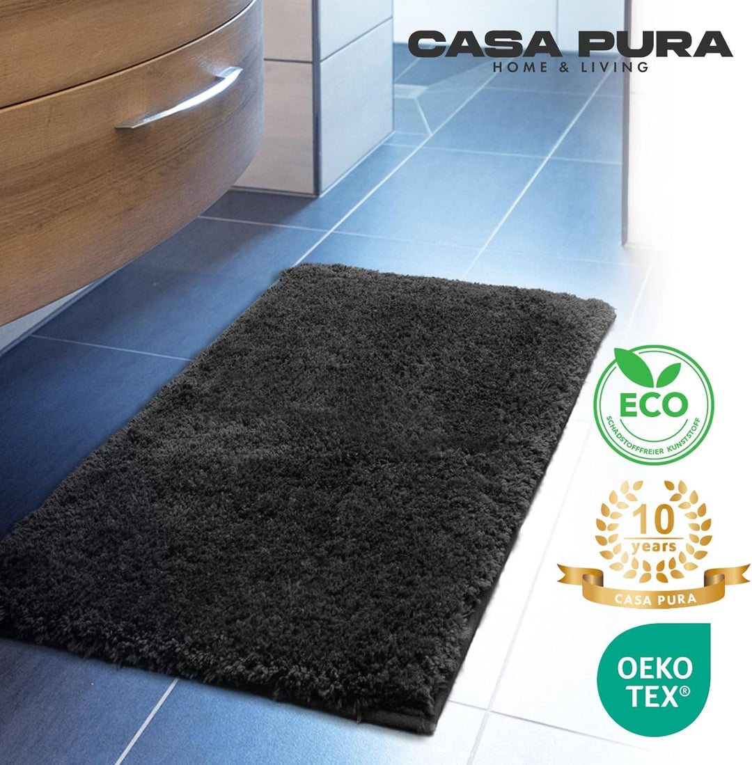 casa pura Badematte schwarz weicher, Flauschiger Badezimmerteppich in Shaggy Optik, Badvorleger ruts