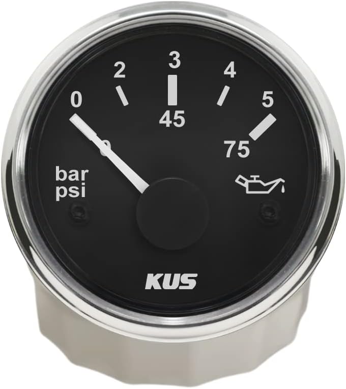 KUS Öltreibstoff Manometer Meter 0-5Bar 0-75PSI Mit Hintergrundbeleuchtung 12V/ 24V 52MM (2") (Schwa