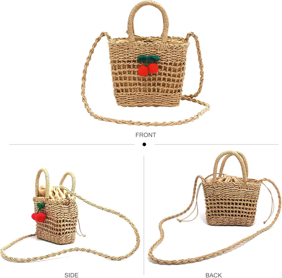 NICOLE & DORIS Stroh Umhängetasche Damen Strohtaschen Sommer Strandtasche Schultertasche Klein Handy