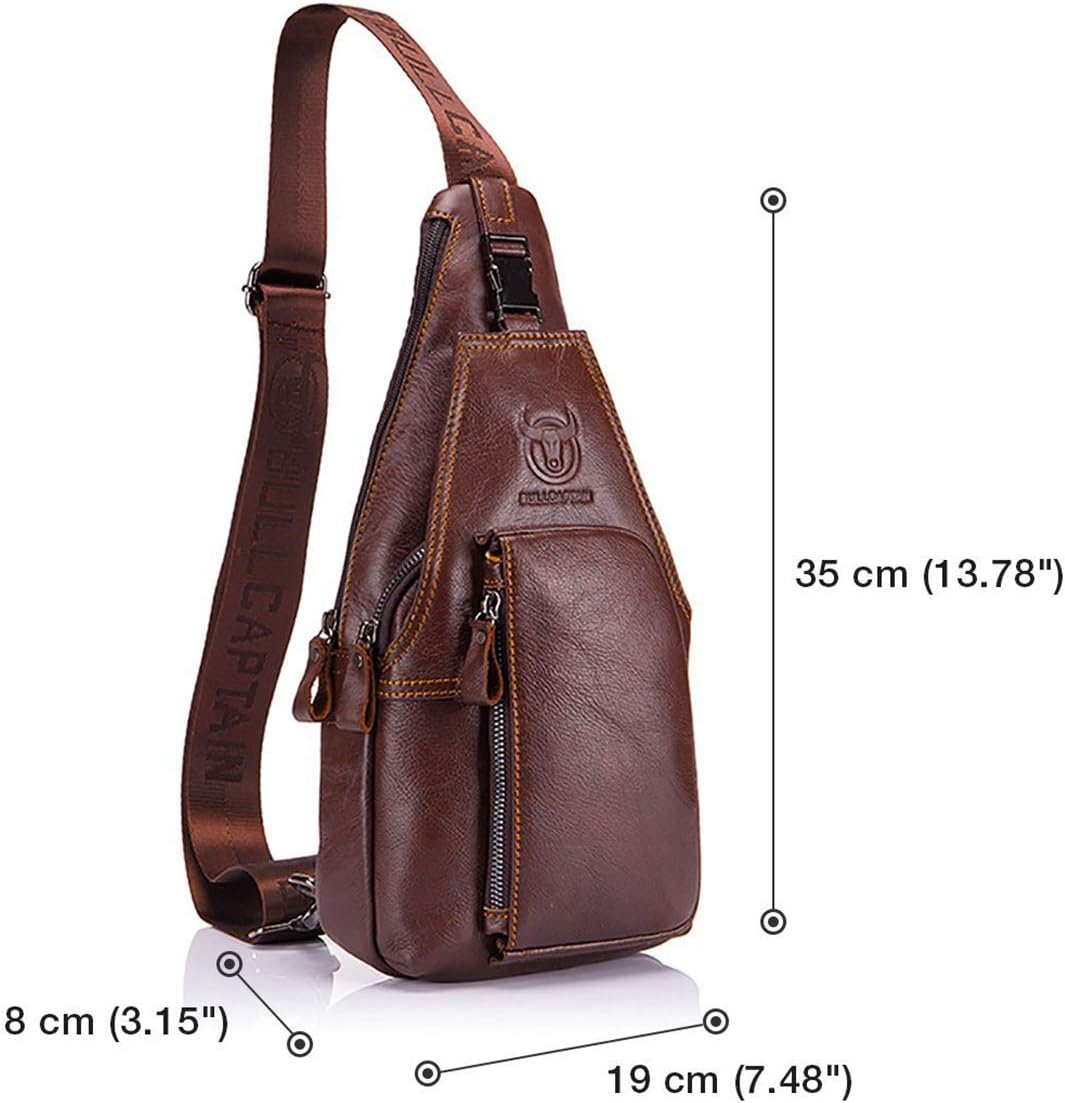 BULLCAPTAIN Tasche Leder Herren Sling Bag, Umhängetasche, Brusttasche, Rucksack zum Wandern, Radfahr