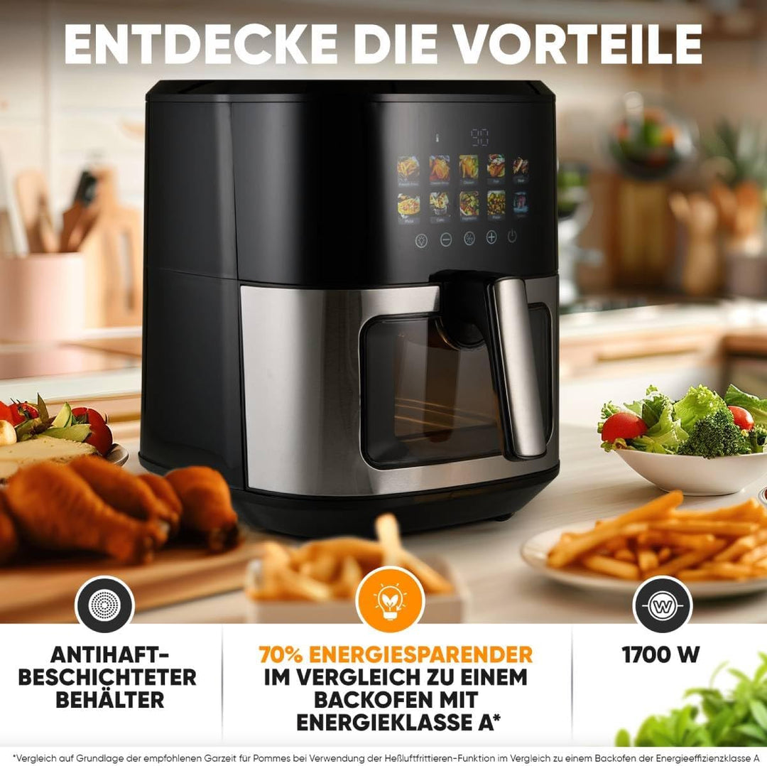 ProfiCook® Heissluftfritteuse 6,5L | Zubereitung ohne Öl oder Fett | Airfryer mit Color-Display | He