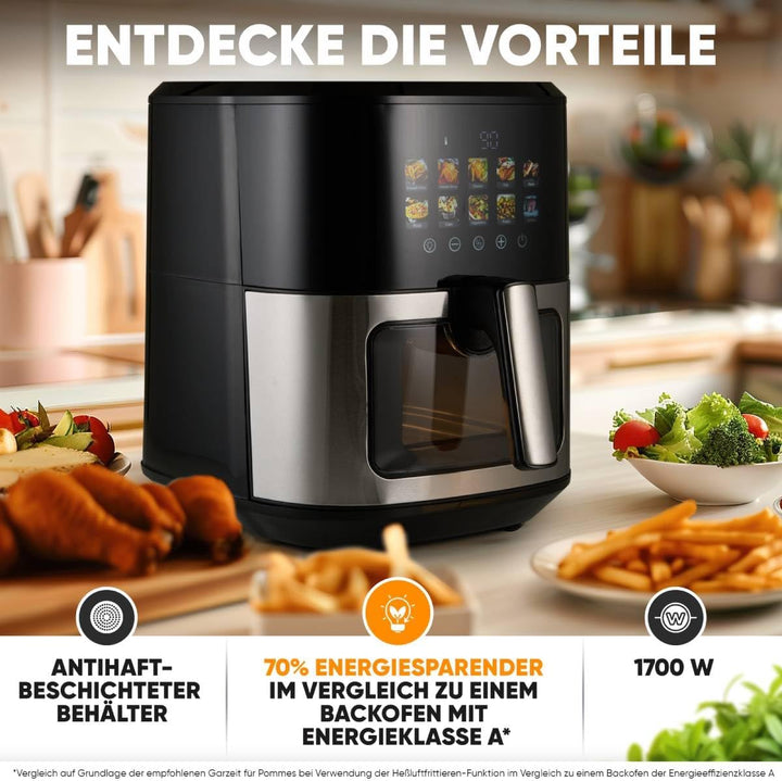 ProfiCook® Heissluftfritteuse 6,5L | Zubereitung ohne Öl oder Fett | Airfryer mit Color-Display | He