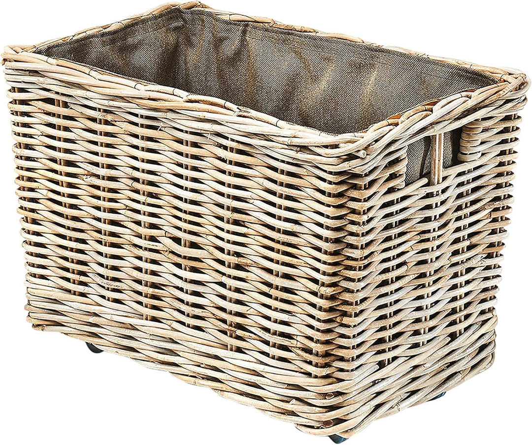 Kobolo Kaminholzwagen für Kaminholz mit Rollen Rattan - Innenfutter aus dunklem Stoff