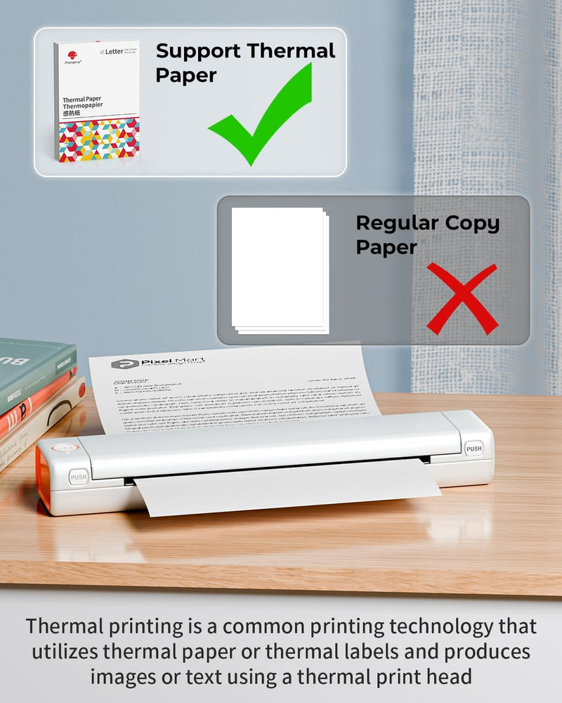 Phomemo M08F Tragbare Mobiler Drucker A4 - Bluetooth Thermodrucker Thermodrucker Kabelloser Reisedru
