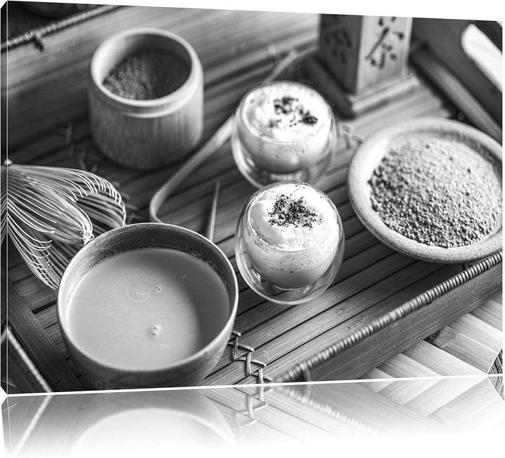 Pixxprint dekorierter Matcha Tee als Leinwandbild | Grösse: 100x70 | Wandbild| Kunstdruck | fertig b