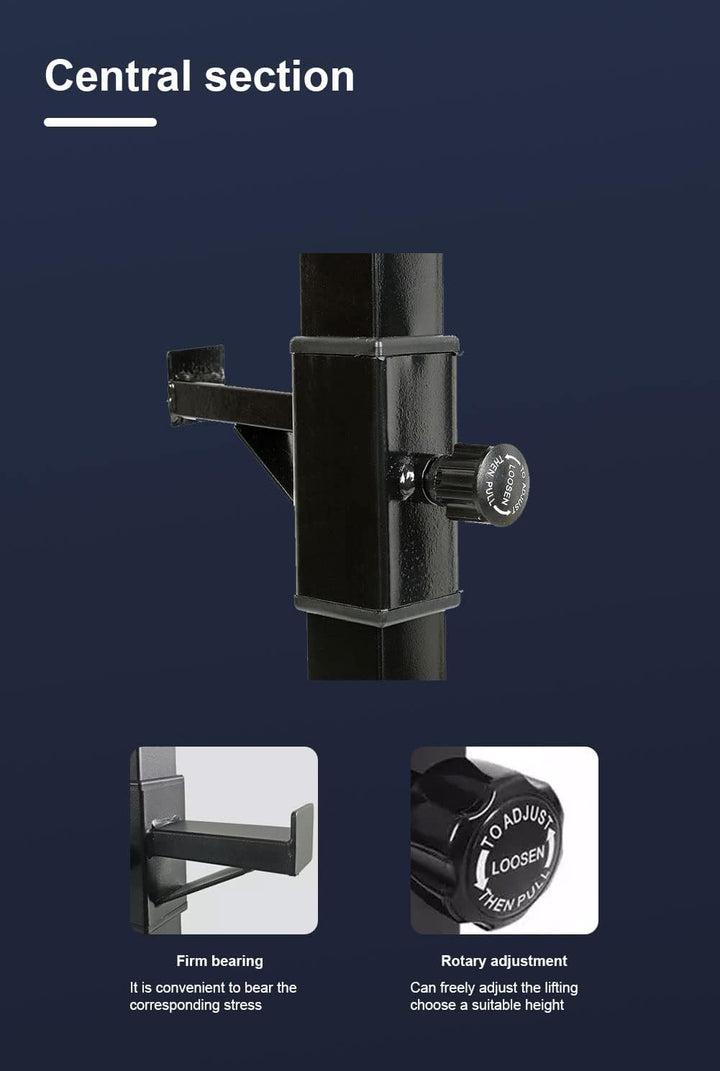Kniebeugen, Unterstellböcken, verstellbare Stützen, Hantelauflage, max. 150 kg, Reines Schwarz