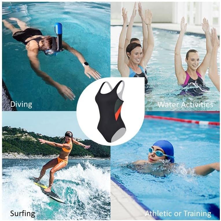 Veranobreeze Damen Sport Badeanzug Racerback Schwarz Sport Bademode 40 Grau & Orange, 40 Grau & Oran