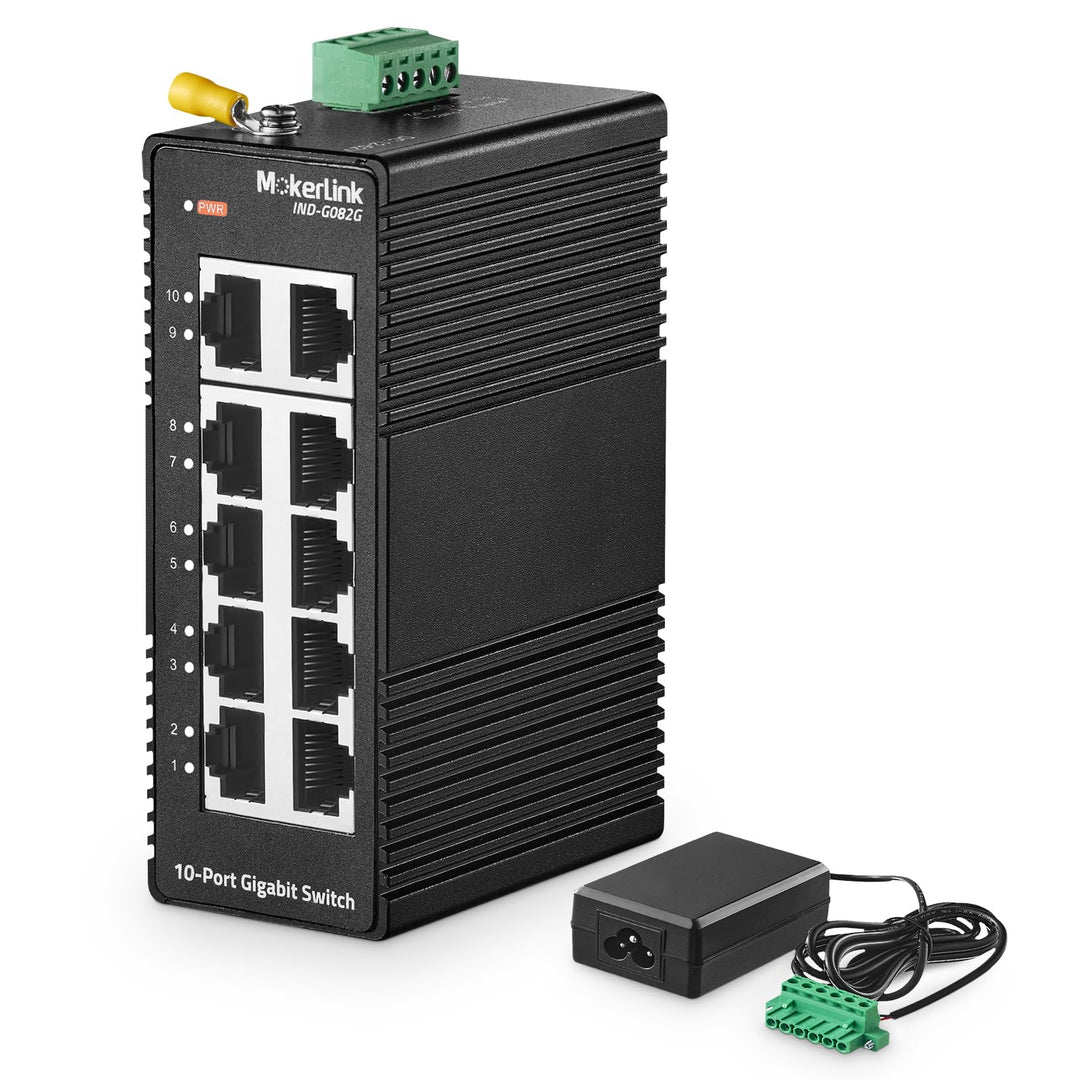 MokerLink 10 Port Gigabit Industrial DIN-Rail Ethernet Switch, Unmanaged IP40 Netzwerk-Switch (-40 b