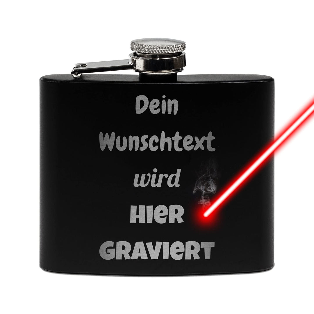 Flachmann mit Gravur aus Edelstahl selbst gestalten - mit Wunschtext gravieren - Geschenkidee für Fr