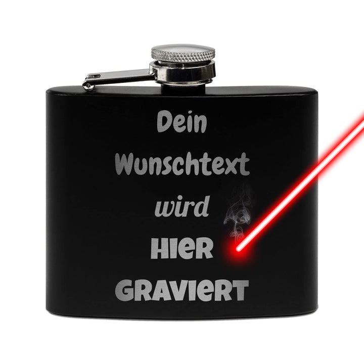 Flachmann mit Gravur aus Edelstahl selbst gestalten - mit Wunschtext gravieren - Geschenkidee für Fr