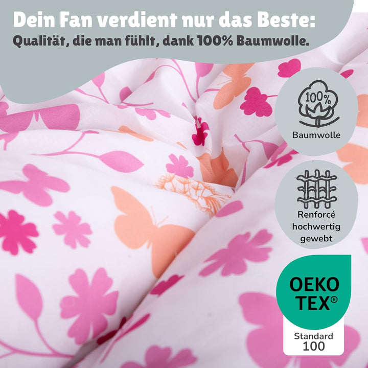 Matt&amp;Rose Wendebettwäsche 135x200 cm 80x80 cm 100% Baumwolle Pferd rosa mit Blumen