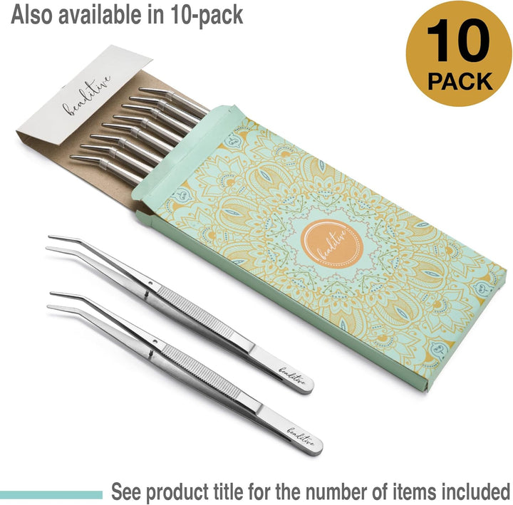 Beaditive 15,5 cm Pinzettenset für Nähmaschinen (10-teilig) mit gezahnten, gebogenen Spitzen | Profe