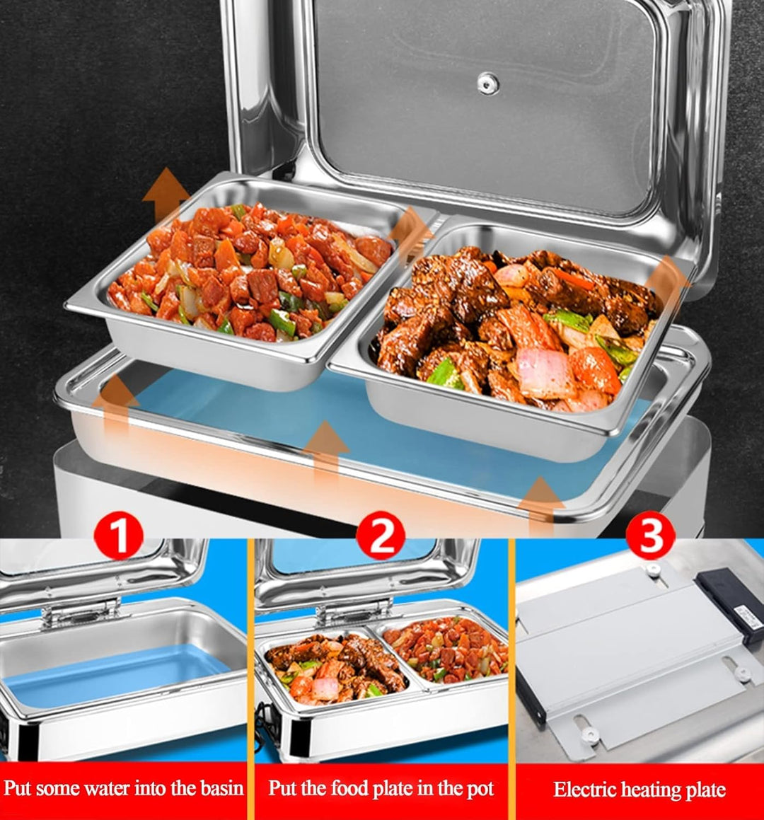 Edelstahl Speisenwärmer Warmhaltebehälter, Elektrisch Chafing Dish mit Deckel, Buffetwärmer für Hoch
