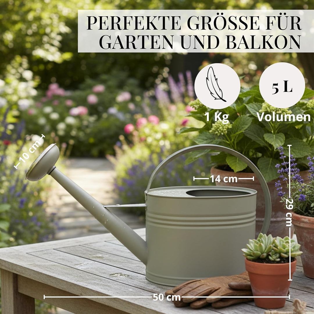LIVLIG Giesskanne 5 Liter, Blumengiesskanne für Garten &amp; Balkon, Hochwertige Metallgiesskanne 5L aus