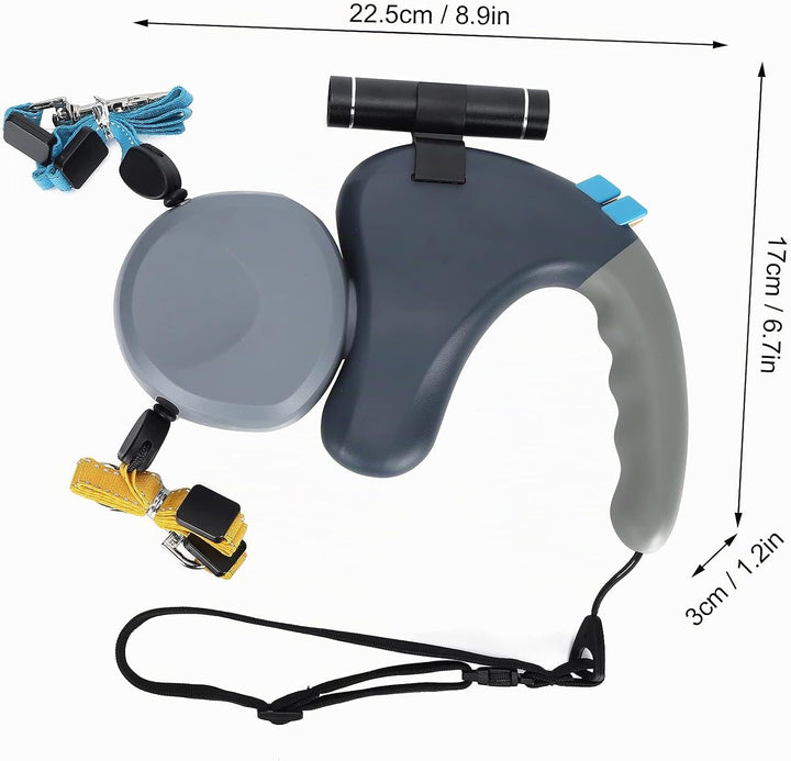 Doppelte Hundeleine, einziehbare Hundeleine mit LED-Licht für zwei Hunde, abschliessbare, ausziehbar