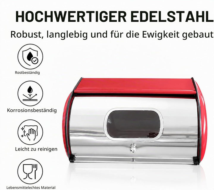 Brotkasten Metall Brotbox mit Sichtfenster Brot Aufbewahrungsbox 35.5x23x14.5 cm Rollbrotkasten Brot