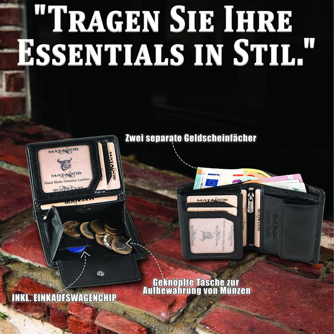 MATADOR Kleines RFID Blocker Portemonnaie Herren Klein Leder | Kleine Geldbörse Herren Slim Wallet m