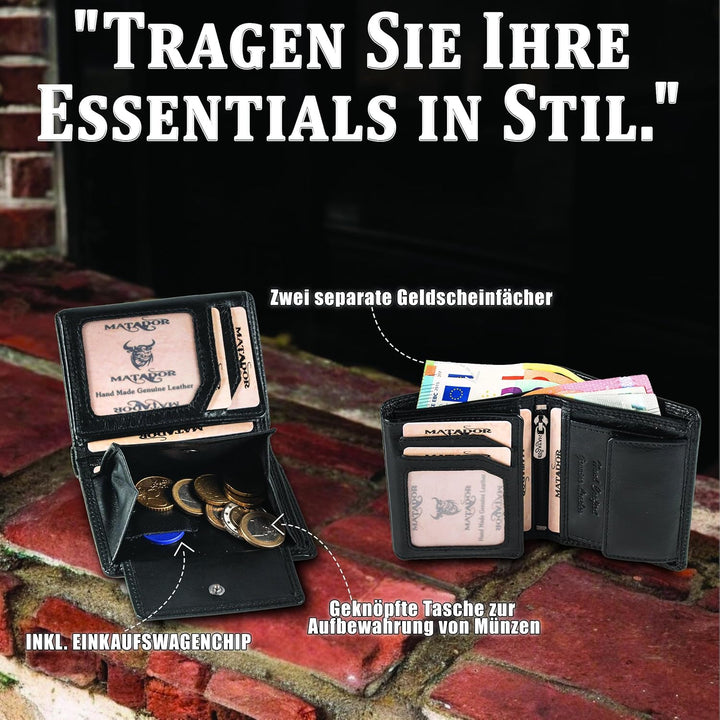 MATADOR Kleines RFID Blocker Portemonnaie Herren Klein Leder | Kleine Geldbörse Herren Slim Wallet m