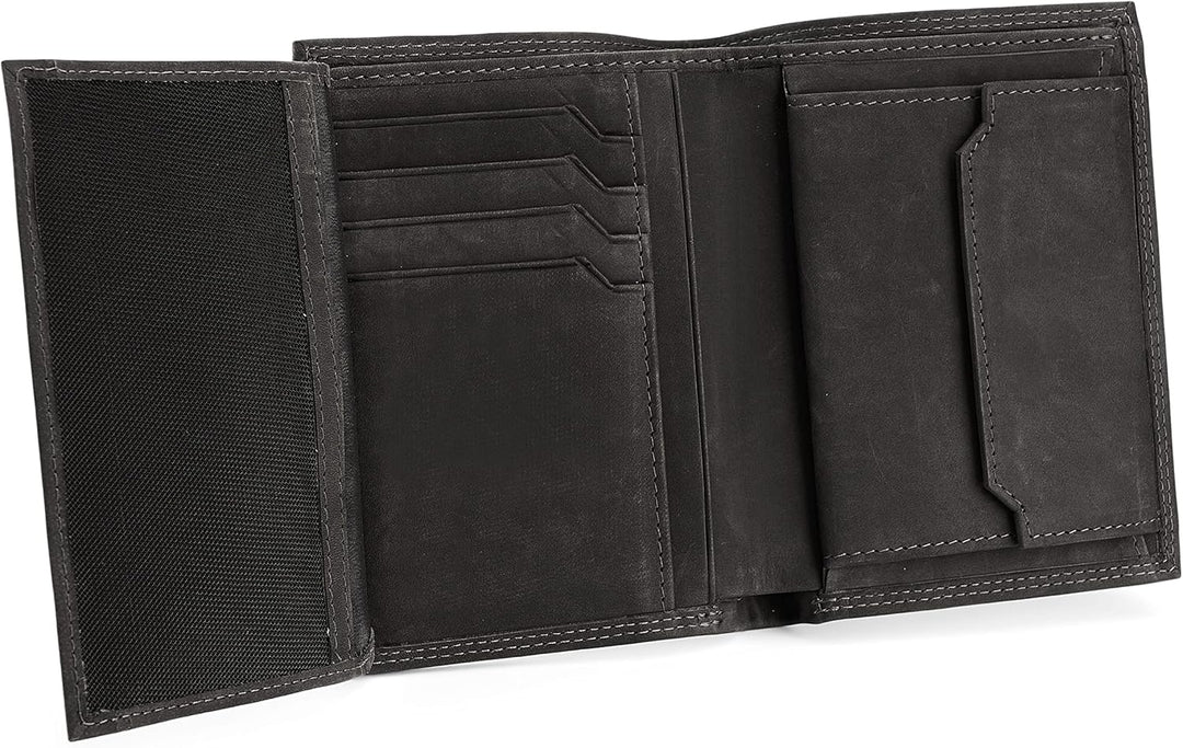 SERASAR | Leder Geldbörse Herren [Vintage] mit RFID Schutz | Schwarz | Echtleder | 12 Kartenfächer |