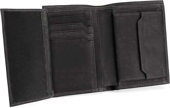 SERASAR | Leder Geldbörse Herren [Vintage] mit RFID Schutz | Schwarz | Echtleder | 12 Kartenfächer |