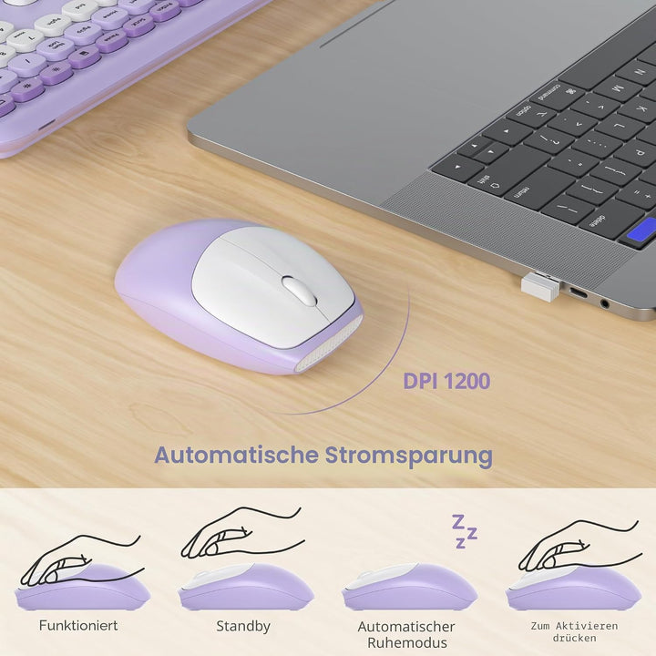 SOLIDEE Buntes kabellose Tastatur und Maus-Kombination,2.4GHz Retro Schreibmaschine Tastatur,104 Tas