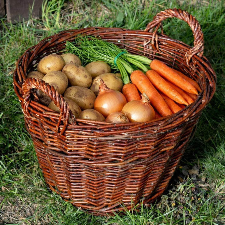 7 Grössen WIKLER Gartenkorb Kartoffelkorb Kaminkorb Holzkorb Weide Kiepe Erntkorb Füllkorb (Ø50cm),