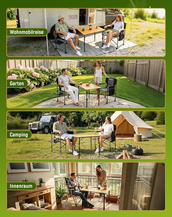 KingCamp Bambus Campingtisch Höhenverstellbar (42-70 cm) – Klapptisch aus Bambus, 120 kg Tragkraft,
