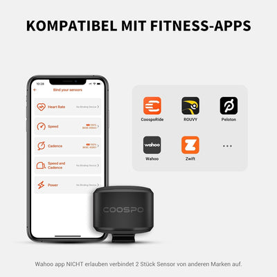 COOSPO BK9S Geschwindigkeitssensor/Trittfrequenzsensor Bluetooth5.0 ANT+, Drahtloser Fahrraddrehzahl