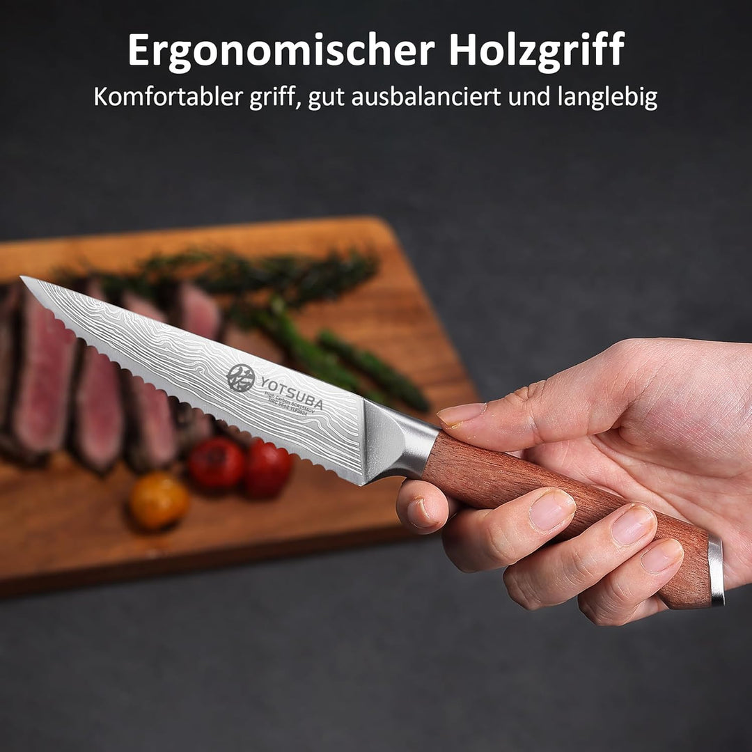 YOTSUBA Steakmesser Set 6-teilig, 12cm Küchen Steakbesteck Messer aus hochwertiger Deutscher Edelsta
