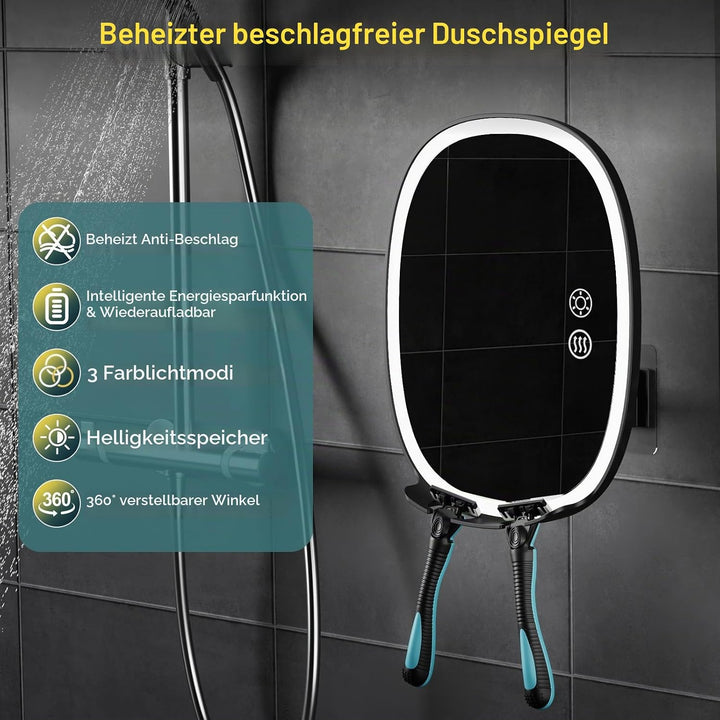 FASCINATE Rasierspiegel AntiBeschlag-Duschspiegel, 3 einstellbare Lichtfarben Schminkspiegel mit Ras