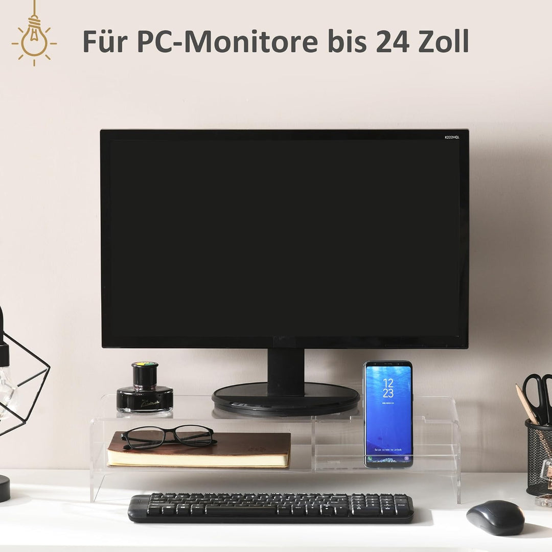 HOMCOM Monitorständer Bildschirmerhöhung mit Staufach, Monitorerhöhung für Monitore bis 24 Zoll, Sch