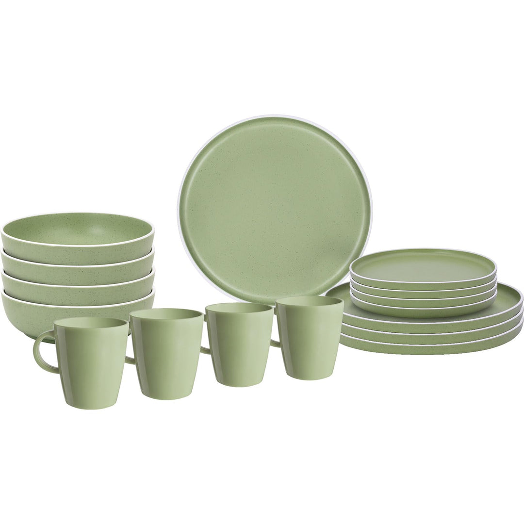 BRUNNER Melamin Geschirr Set Lunch Box Dolomit Stone Touch Camping Teller 16tlg Grün, Grün