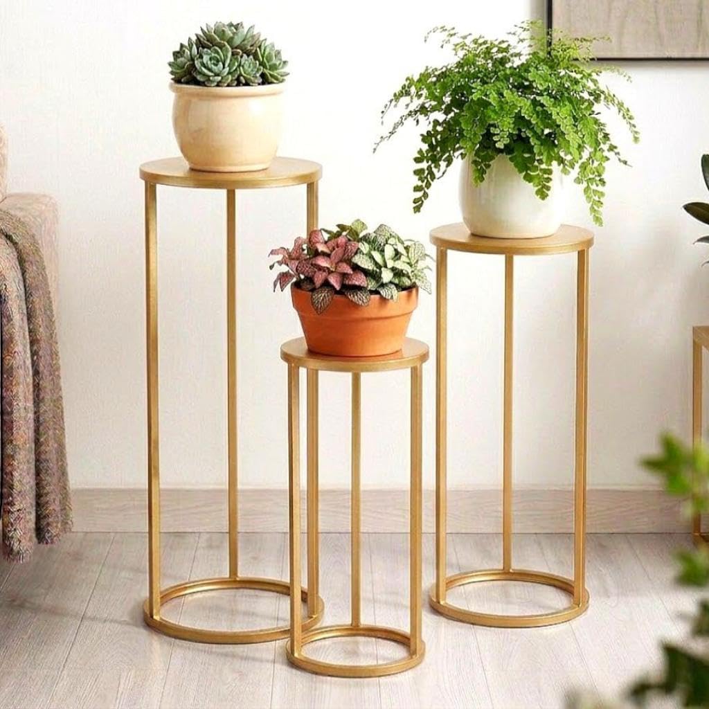 DanDiBo Blumenhocker Metall Gold Rund Blumenständer Beistelltisch 96510 3er Set Blumensäule Modern P