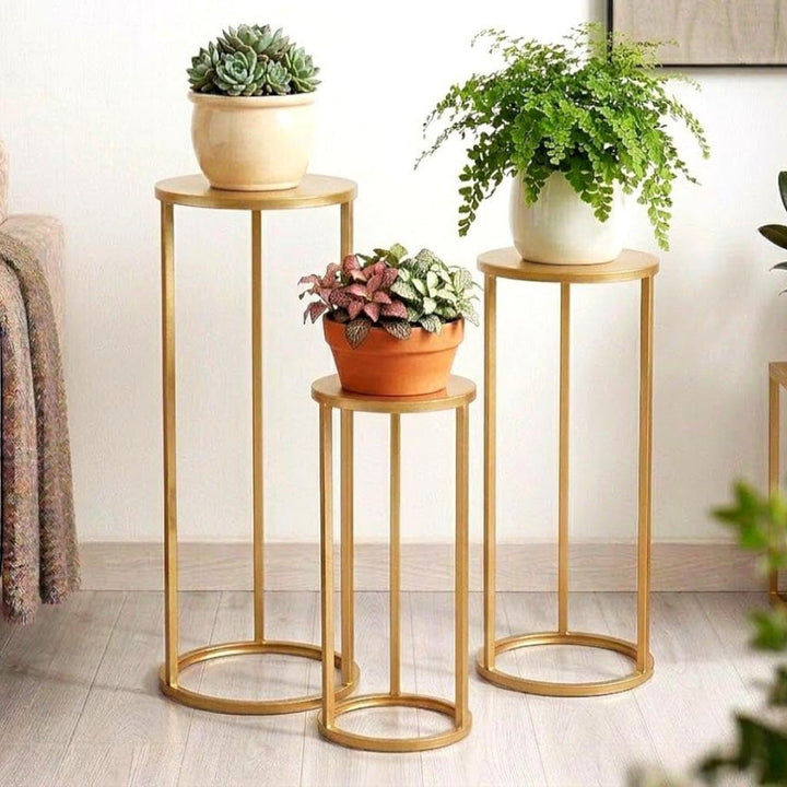 DanDiBo Blumenhocker Metall Gold Rund Blumenständer Beistelltisch 96510 3er Set Blumensäule Modern P