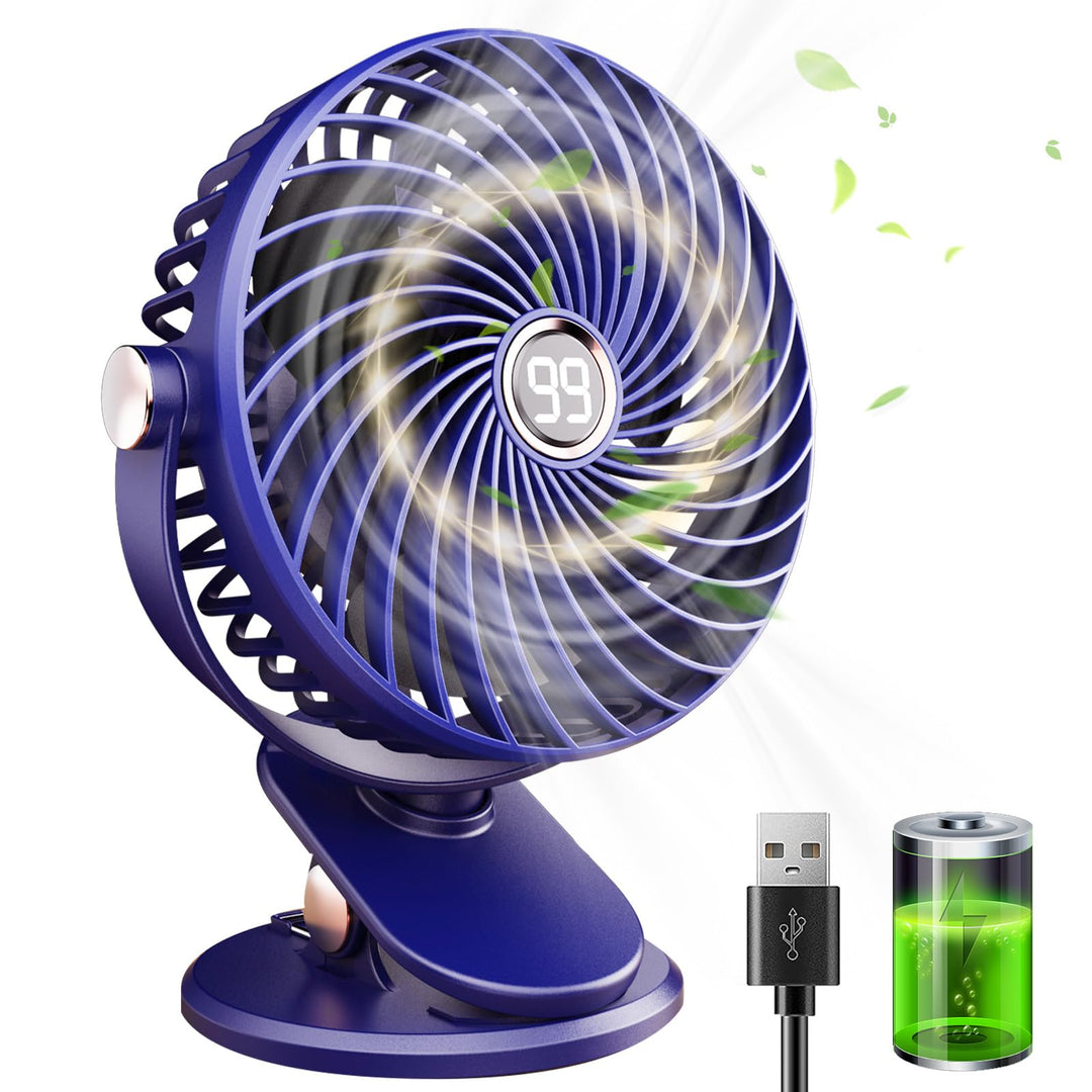 Schreibtischventilator, Mini-Ventilator, USB, leise, mit LCD-Display, 6000 mAh, kleiner Ventilator,