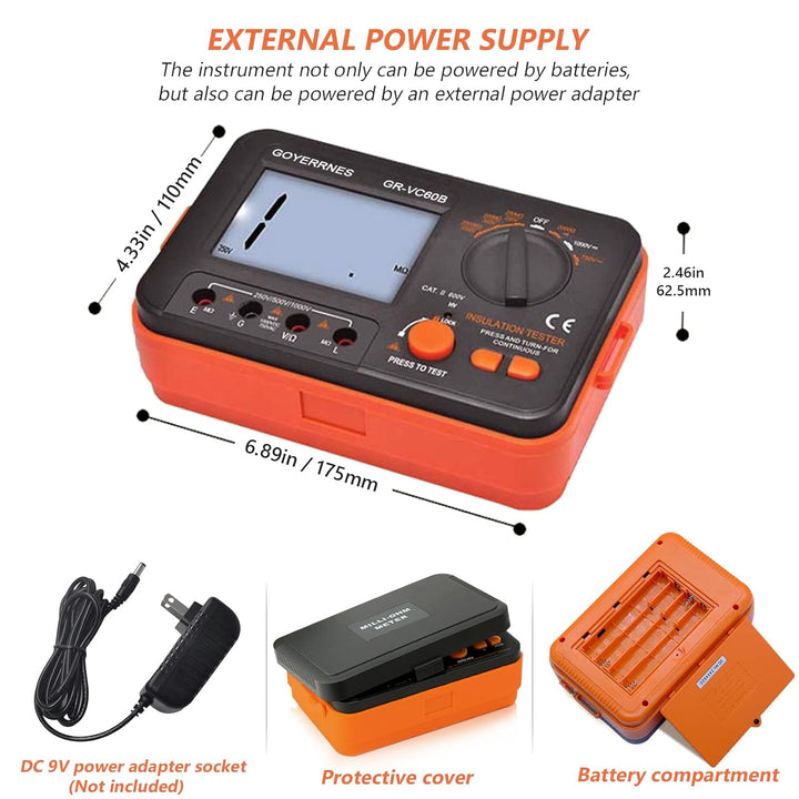 Isolationswiderstandstester Digitales Ohmmeter Megohmmeter GR-VC60B+ DCV Megohmmeter Spannungsprüfer