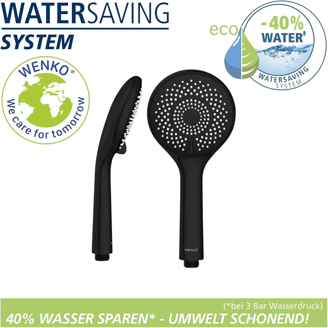 WENKO Wasserspar Duschkopf Watersaving, Handbrause mit Wasserspar-System, 3 Strahlarten, Ø 11 cm, AB