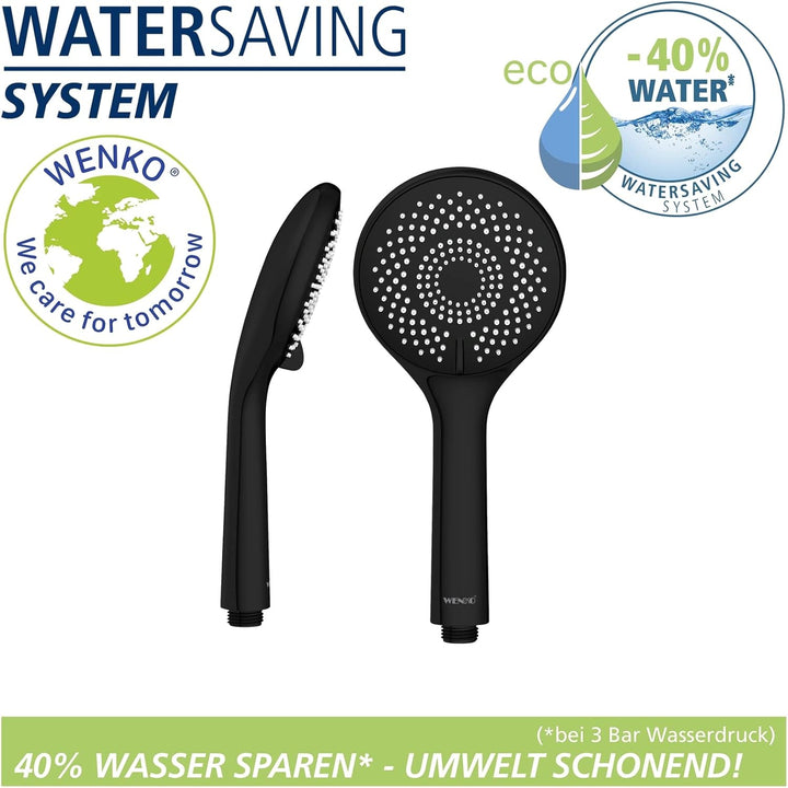 WENKO Wasserspar Duschkopf Watersaving, Handbrause mit Wasserspar-System, 3 Strahlarten, Ø 11 cm, AB