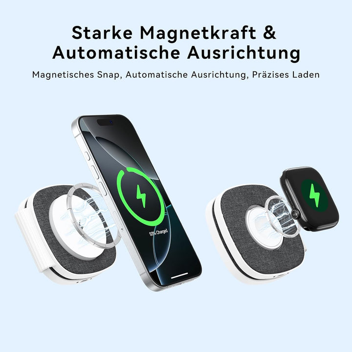 Faltbar 2 in 1 Ladestation für Apple Watch und iPhone für MagSafe Ladegerät für iPhone 17, 16, 15, 1