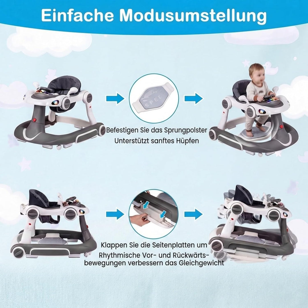 COSTWAY 7 in 1 Lauflernhilfe mit Verdeck, Lauflerwagen mit einstellbarer Höhe & Geschwindigkeit, Bab