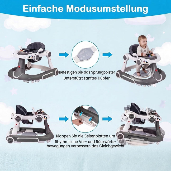 COSTWAY 7 in 1 Lauflernhilfe mit Verdeck, Lauflerwagen mit einstellbarer Höhe & Geschwindigkeit, Bab