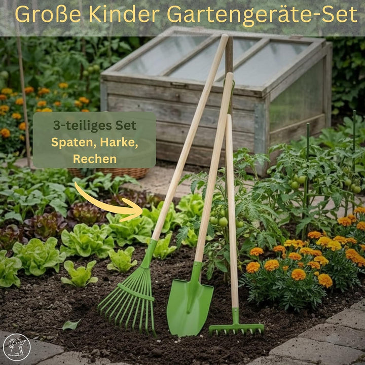 Eli® Gartenwerkzeug Kinder inkl. Spaten - Rechen und Harke - Werkzeug Set | Geschenke für Jungen und