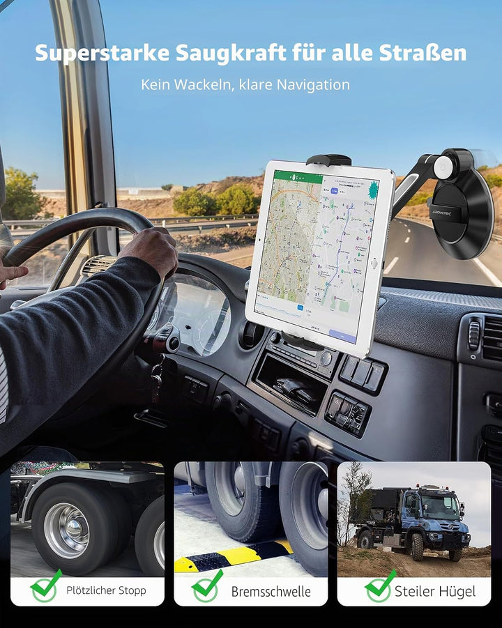 AboveTEK Tablet & Handy Ständer mit Saugnapf – Faltbare 360° Halterung Auto für iPad/Smartphones (4–