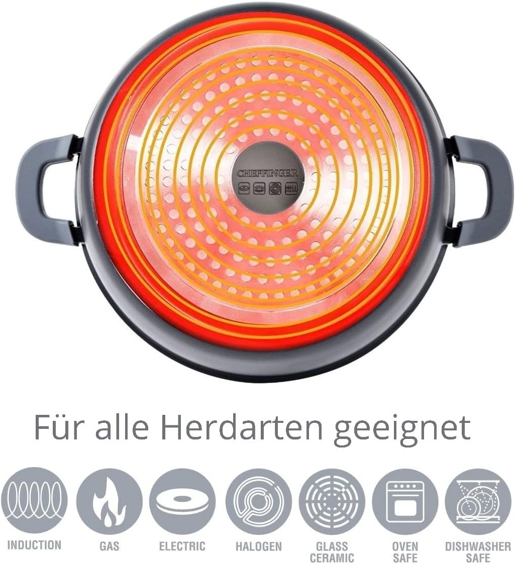Cheffinger Kochgeschirr 6 tlg Topf Induktion Alu Guss Pfanne Set Kochtopfset