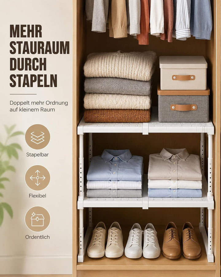 Erweiterbares Schrankregal, Stapelbar Schrank Aufbewahrungsregal, Höhenverstellbar Küchenthekenregal