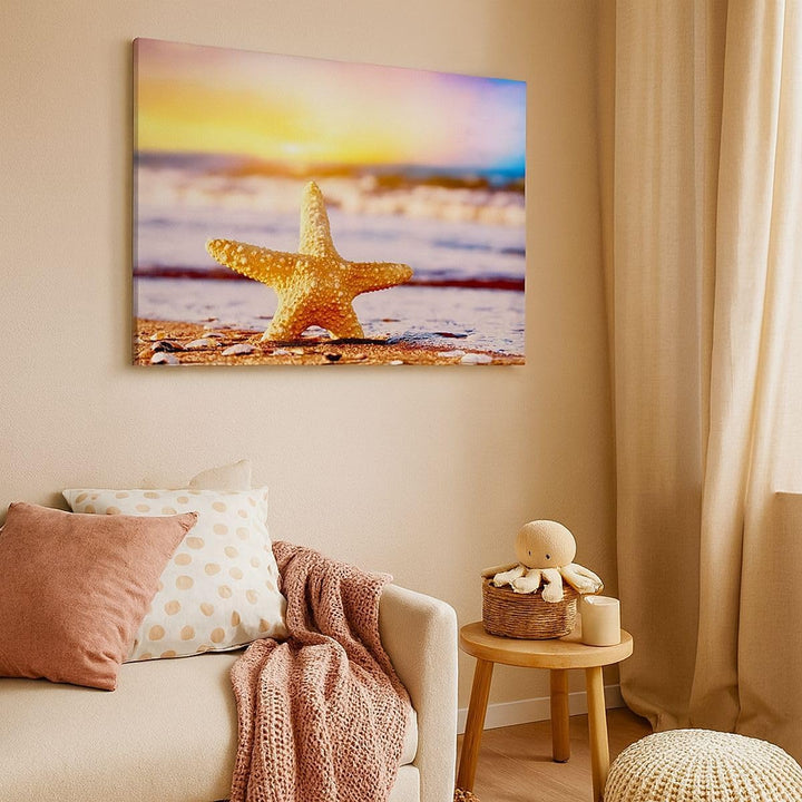 Bilder auf Leinwand 100x70cm Leinwandbild Starfish Strand Sand Ozean Gross Wanddeko Bild Schlafzimme