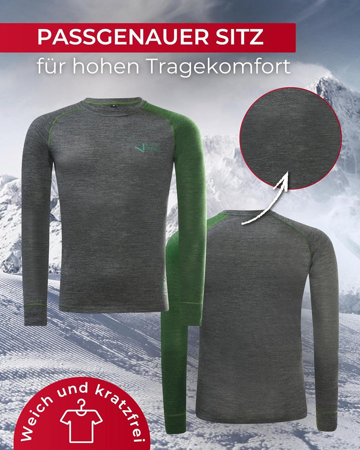 Black Crevice Herren Langarmshirt aus Merino Wolle S Anthracite/Forest Green, S Anthracite/Forest Gr