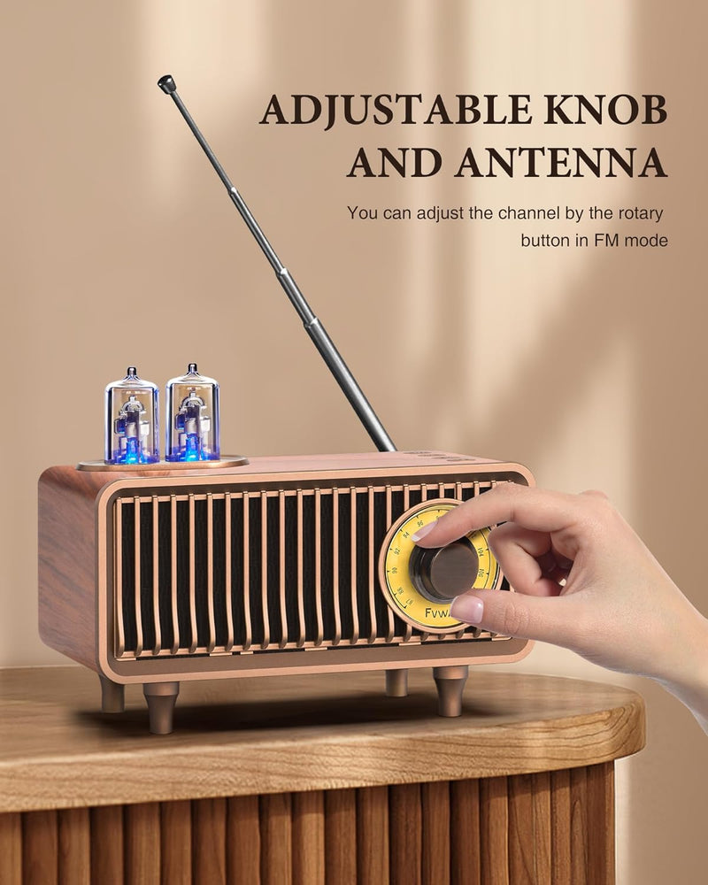 Retro Bluetooth Lautsprecher, COLSUR Tragbares Vintage FM Radio mit Verstellbaren Knopf und Antenne,