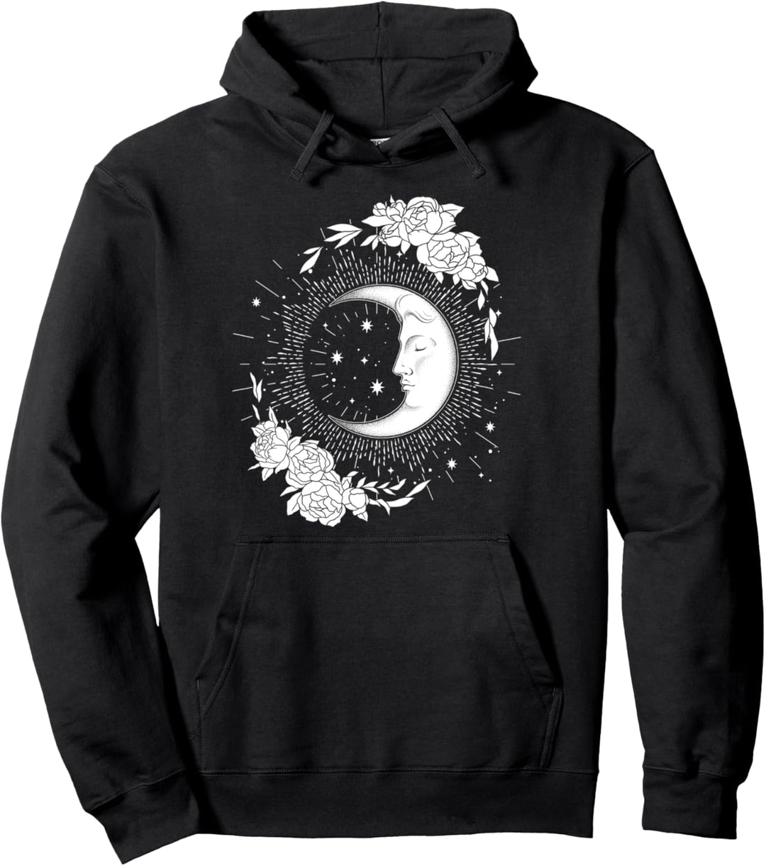 Trendy Moon And Flowers Pullover Hoodie