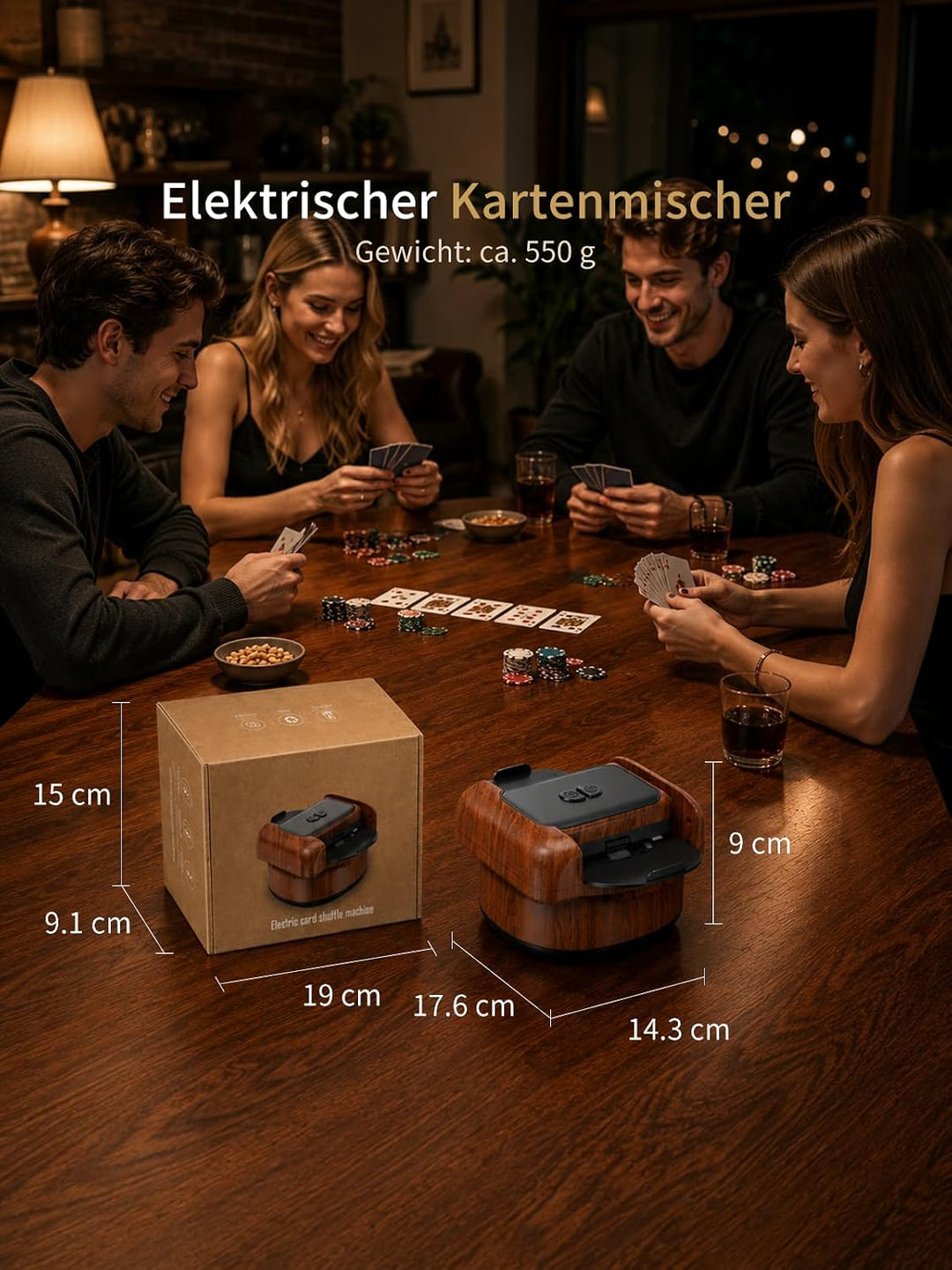 Automatischer Kartenmischer, 2 Laufmodi, Aufladbar mit Langzeit-Batterie, Geräuschlos, für UNO, Poke